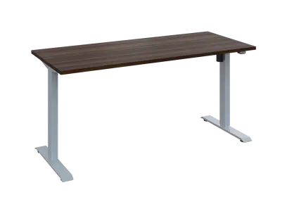 Flexi 27-16 výškově nastavitelný stůl, kovová podnož stříbrná, deska 25 mm, široký 1600 mm, ořech královský